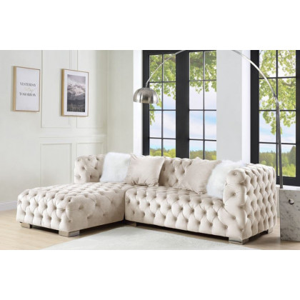 ACME Syxtyx Sectional Sofa with 4 Pillows - Beige Velvet