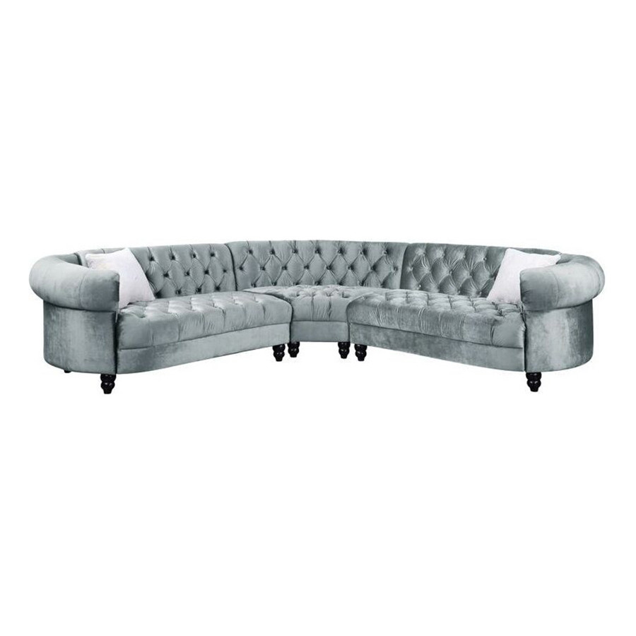 ACME - Qulan Sectional Sofa with 2 Pillows in Light Blue
