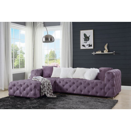 ACME Qokmis Sectional Sofa with 6 Pillows - Purple Velvet