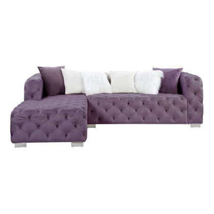 ACME Qokmis Sectional Sofa with 6 Pillows - Purple Velvet