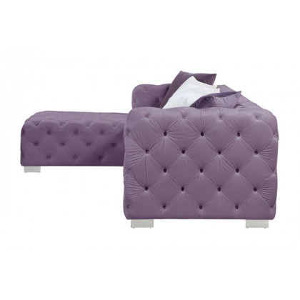 ACME Qokmis Sectional Sofa with 6 Pillows - Purple Velvet