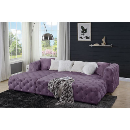 ACME Qokmis Sectional Sofa with 6 Pillows - Purple Velvet
