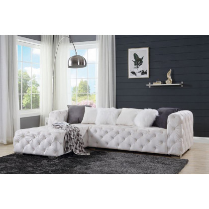 ACME Qokmis Sectional Sofa with 6 Pillows - Beige Velvet