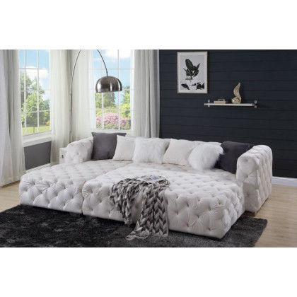 ACME Qokmis Sectional Sofa with 6 Pillows - Beige Velvet