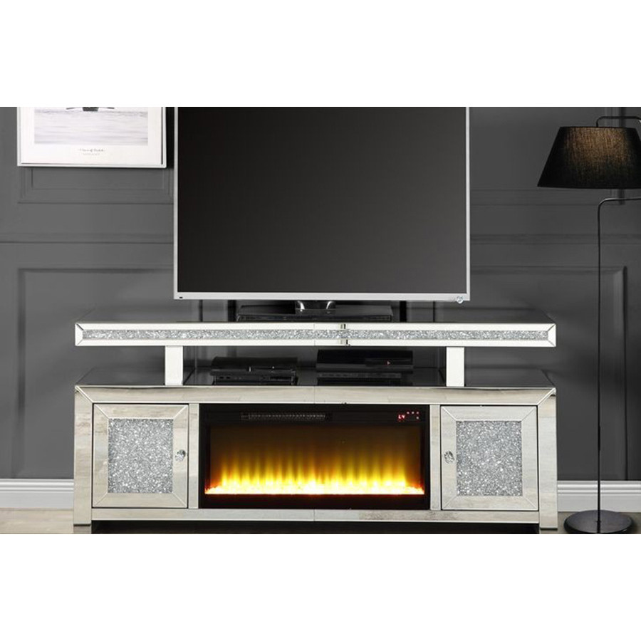 ACME - Noralie TV Stand with Fireplace in Mirrored/Faux Diamonds (LV00523)