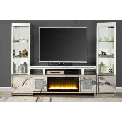ACME - Noralie TV Stand with Fireplace in Mirrored/Faux Diamonds (LV00523)