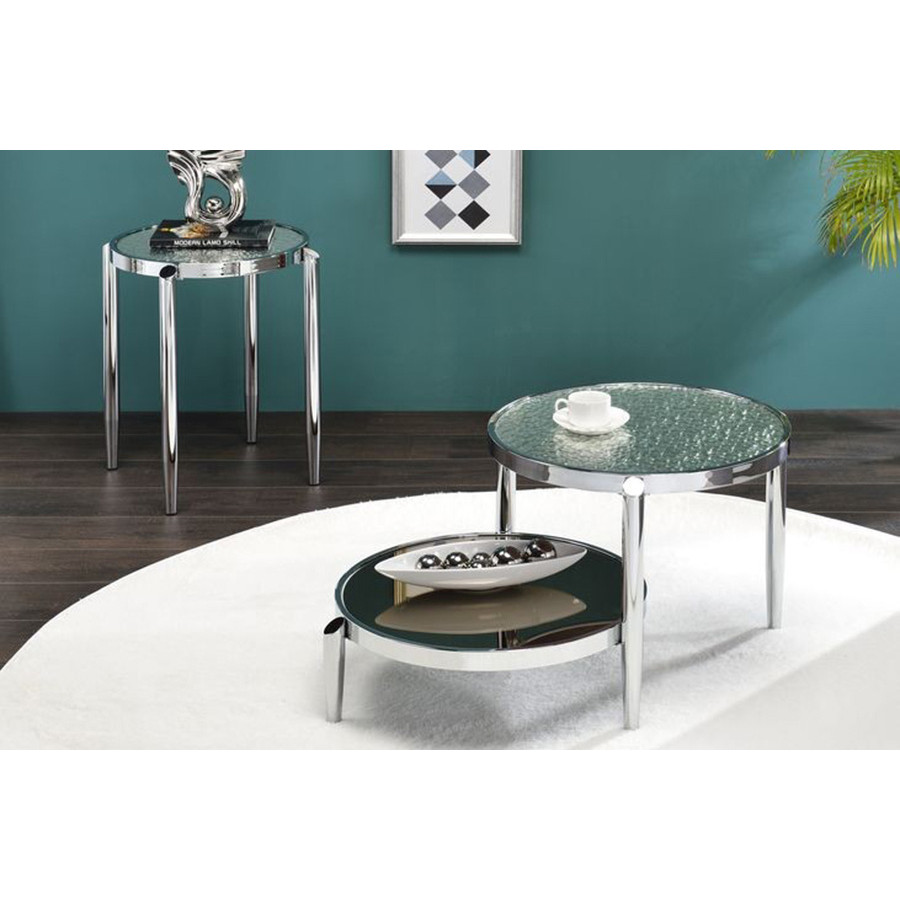ACME - Abbe End Table in Glass/Chrome