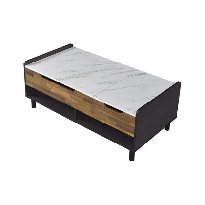 ACME - Axel Coffee Table with Lift Top in White Printed Faux Marble Top/Walnut/Black