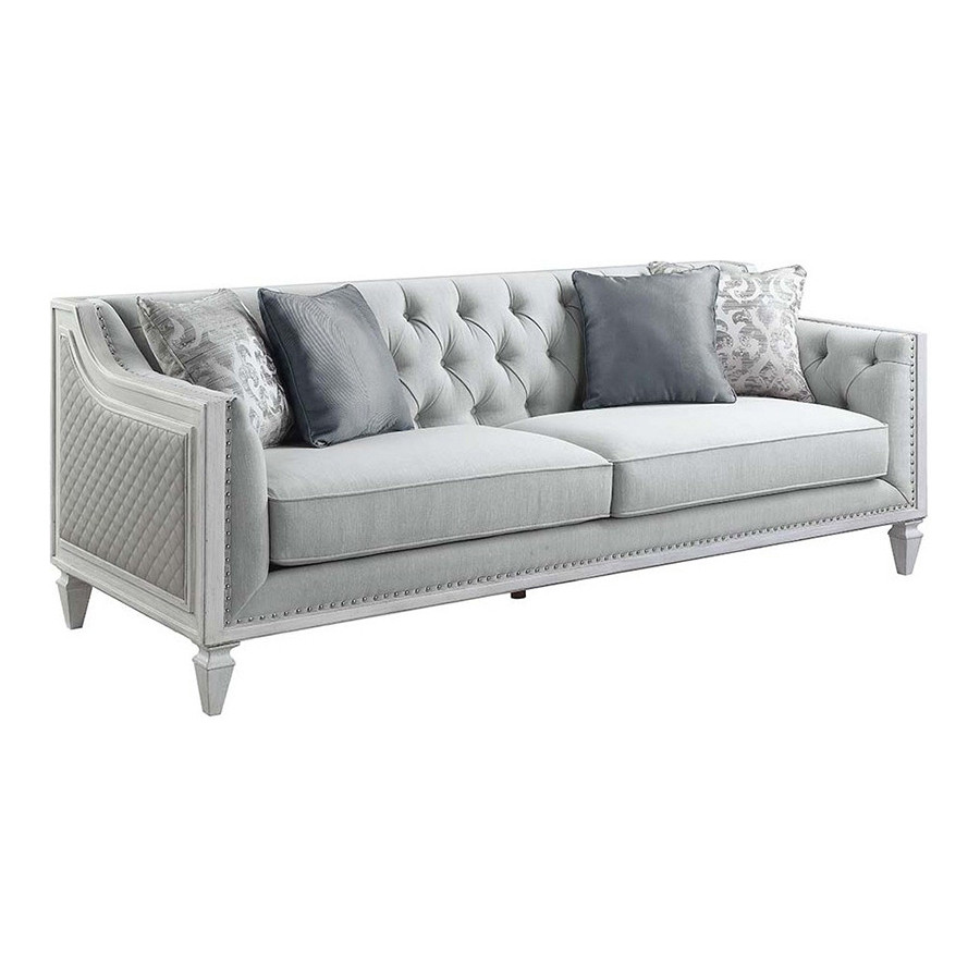 ACME - Katia Sofa with 4 Pillows in Light Gray/Weathered White
