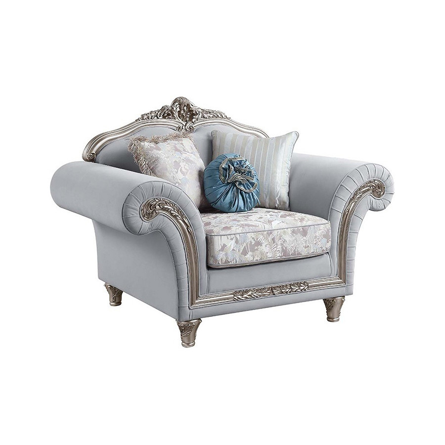 ACME - Pelumi Chair with 3 Pillows in Light Gray/Platinum