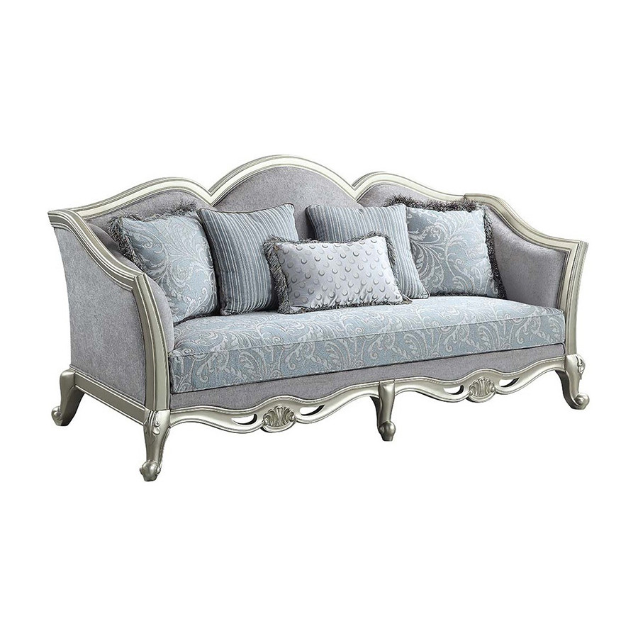 ACME - Qunsia Sofa with 5 Pillows in Light Gray/Champagne