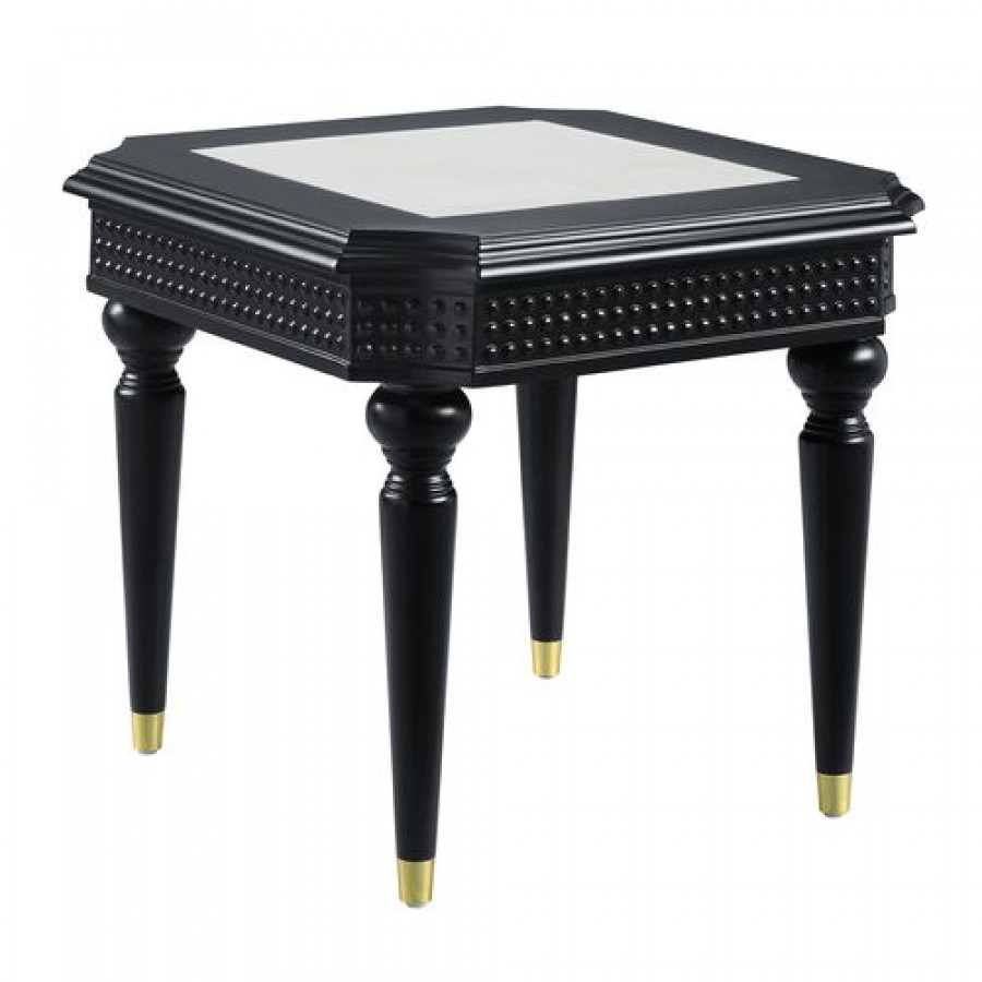 ACME - Tayden End Table with Marble Top in Marble Top/Black