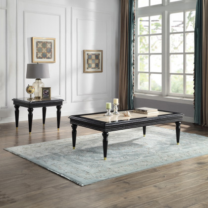 ACME - Tayden End Table with Marble Top in Marble Top/Black