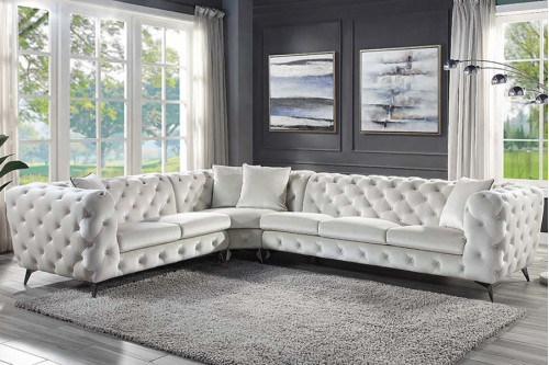ACME™  - Atronia Sectional Sofa with 4 Pillows in Beige Fabric