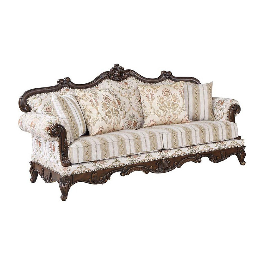 ACME - Nayla Sofa with 4 Pillows in Pattern/Cherry