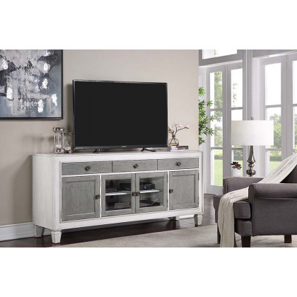 ACME - Katia TV Stand in Rustic Gray/Weathered White