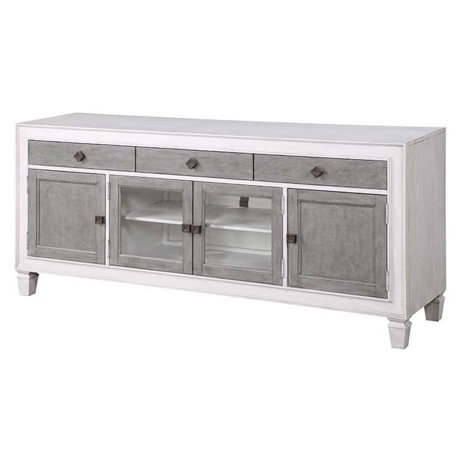 ACME - Katia TV Stand in Rustic Gray/Weathered White