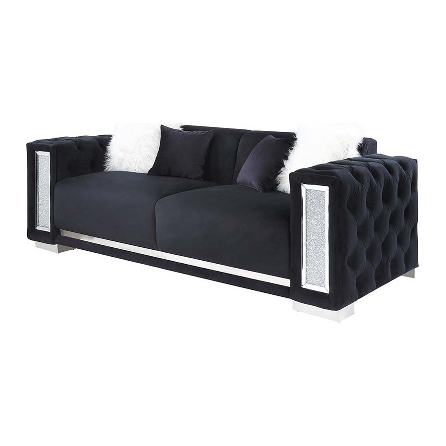 ACME - Trislar Sofa with 4 Pillows (Same 52525) in Black Velvet