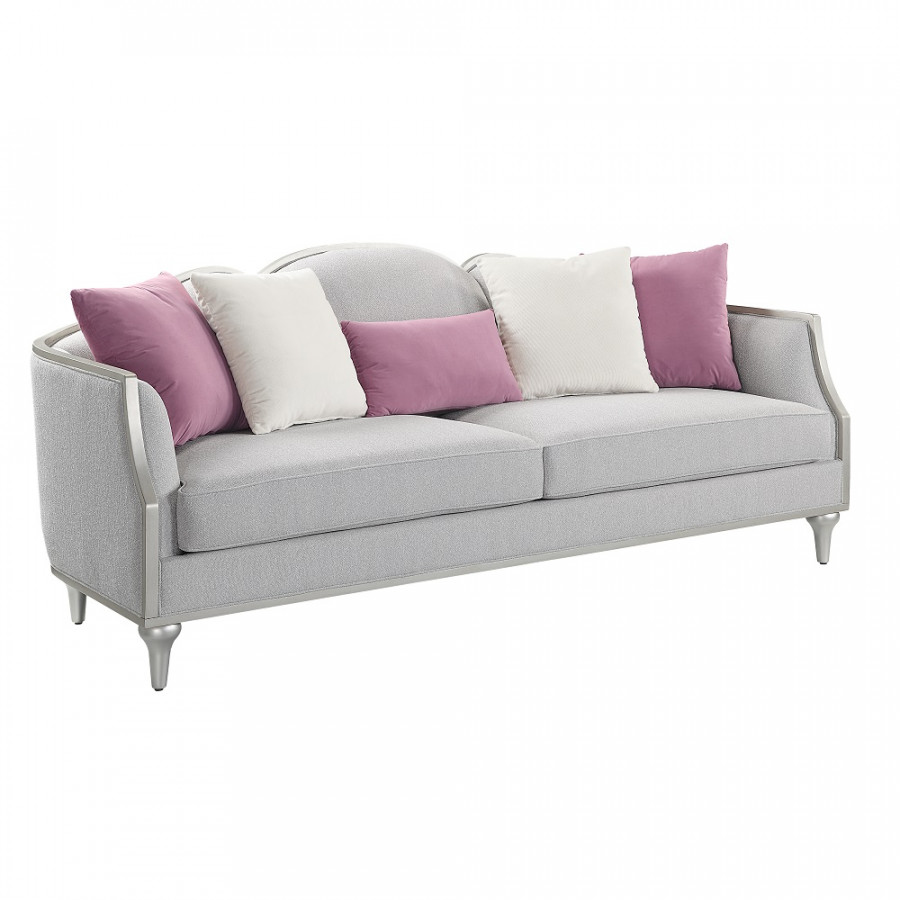 ACME - Kasa Sofa with 5 Pillows in Beige Linen/Champagne