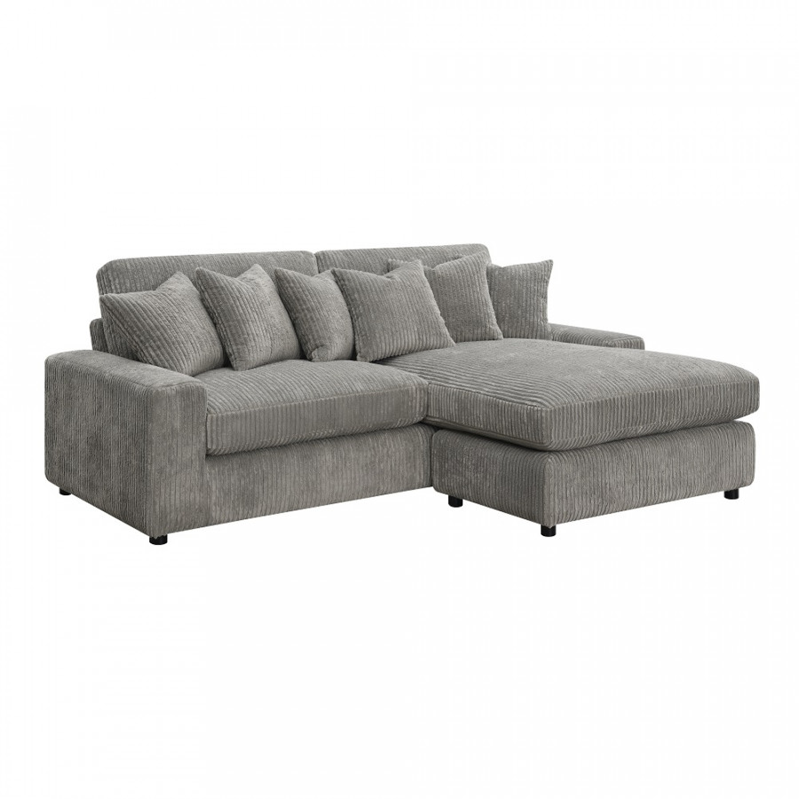 ACME - Tavia Reversible Sectional Sofa with 6 Pillows in Gray Corduroy