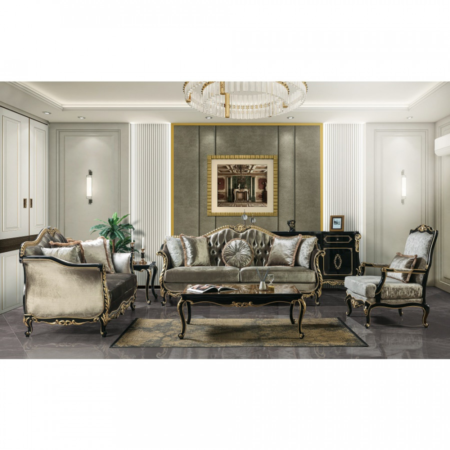 ACME - Betria Chair with Pillow in Light Green Velvet/Gold/Black High Gloss