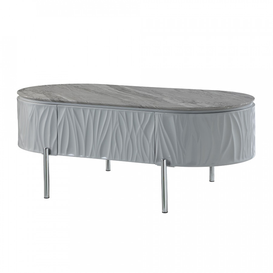 ACME - Yukino Coffee Table in Gray High Gloss/Chrome