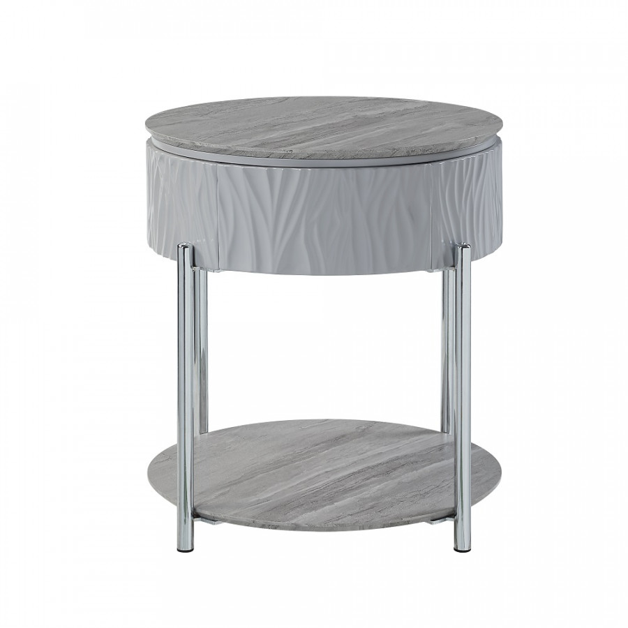 ACME - Yukino End Table in Gray High Gloss/Chrome