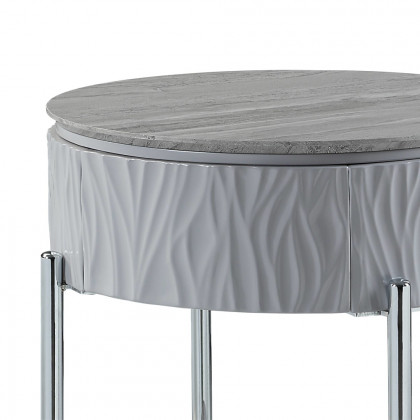 ACME - Yukino End Table in Gray High Gloss/Chrome