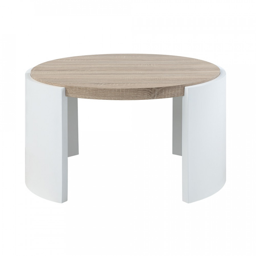 ACME - Zoma Coffee Table in Oak/White High Gloss