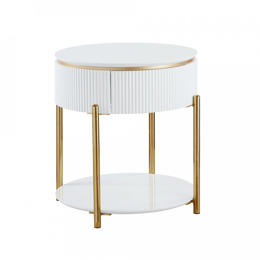 ACME - Daveigh End Table in White High Gloss/Gold