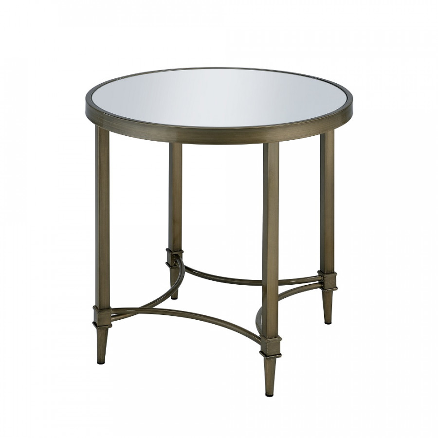 ACME - Aditya End Table in Mirrored/Antique Brass