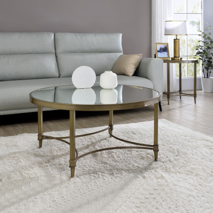ACME - Aditya End Table in Mirrored/Antique Brass