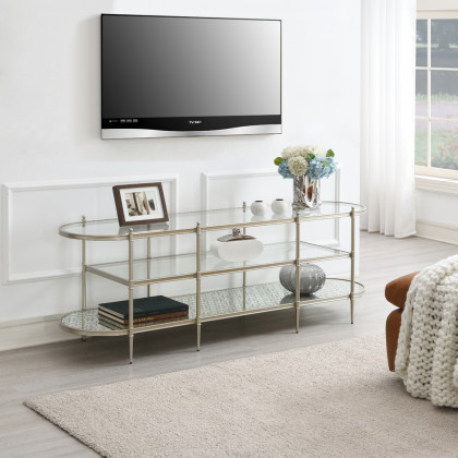 ACME - Zaba TV Stand in Glass Top/Silver