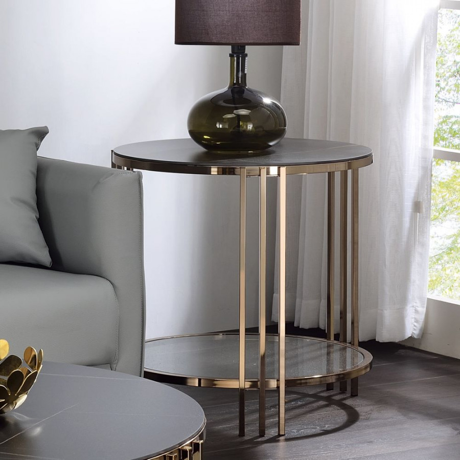 ACME - Zaidee End Table in Sintered Stone/Champagne (LV02816)