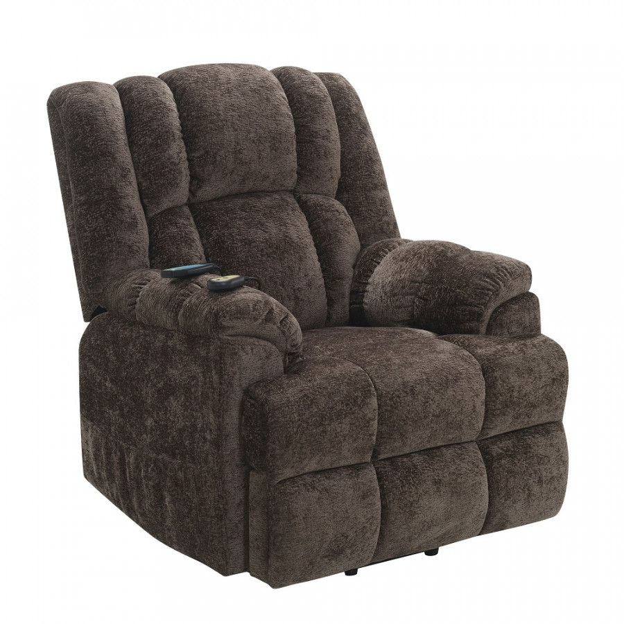 ACME - Pacay Power Recliner with Lift & Heating & Massage in Brown Chenille