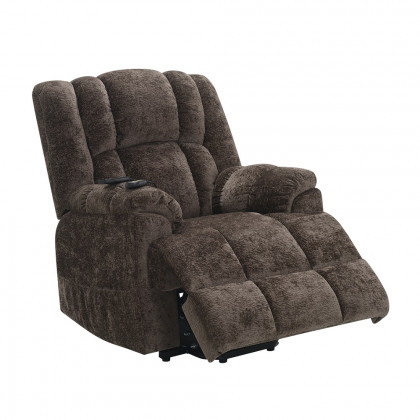 ACME - Pacay Power Recliner with Lift & Heating & Massage in Brown Chenille