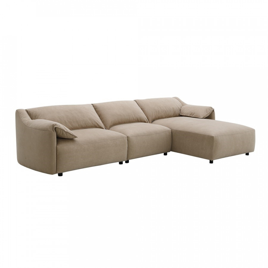 ACME - Veata Sectional Sofa in Light Brown Suede Velvet