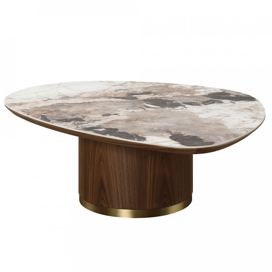 ACME - Willene Coffee Table with Ceramic Top in Ceramic Top/Walnut