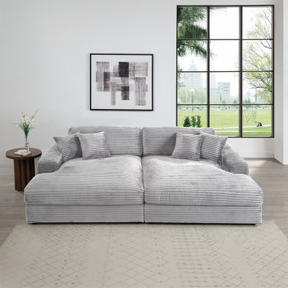 ACME Hilde Sectional Sofa with 4 Pillows - Beige Velvet