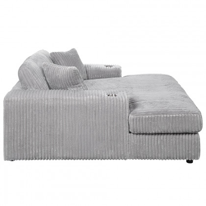 ACME Hilde Chaise with 2 Pillows - Beige Corduroy