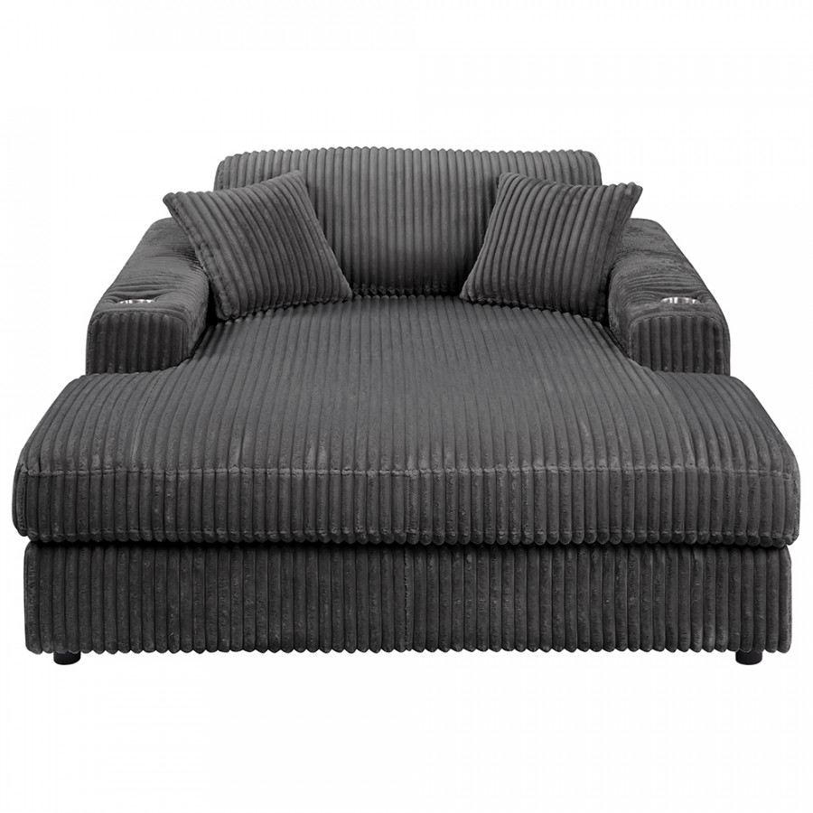 ACME Hilde Chaise with 2 Pillows - Gray Corduroy