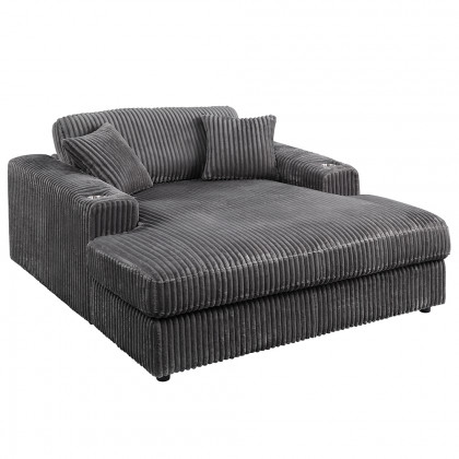 ACME Hilde Chaise with 2 Pillows - Gray Corduroy