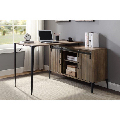 ACME Zakwani Writing Desk with USB - Rustic Oak and Black Finish