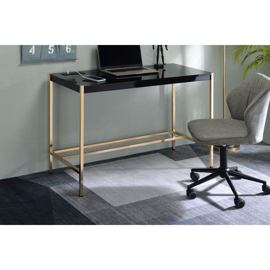 ACME Midriaks Writing Desk with USB - Black and Gold Finish