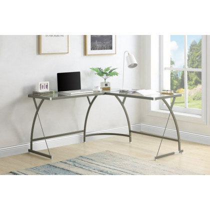 ACME Janison Computer Desk - Clear Glass and Silver Finish
