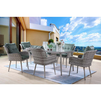 ACME - Jenneva 7PC Patio Dining Set in Night Green/Gray