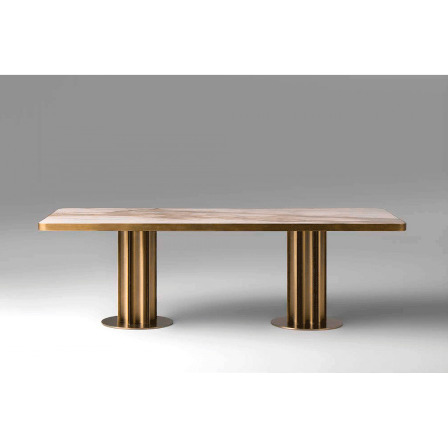 Alexandra - Mykonos Dining Table in Antique Brass, Lux Porcelain