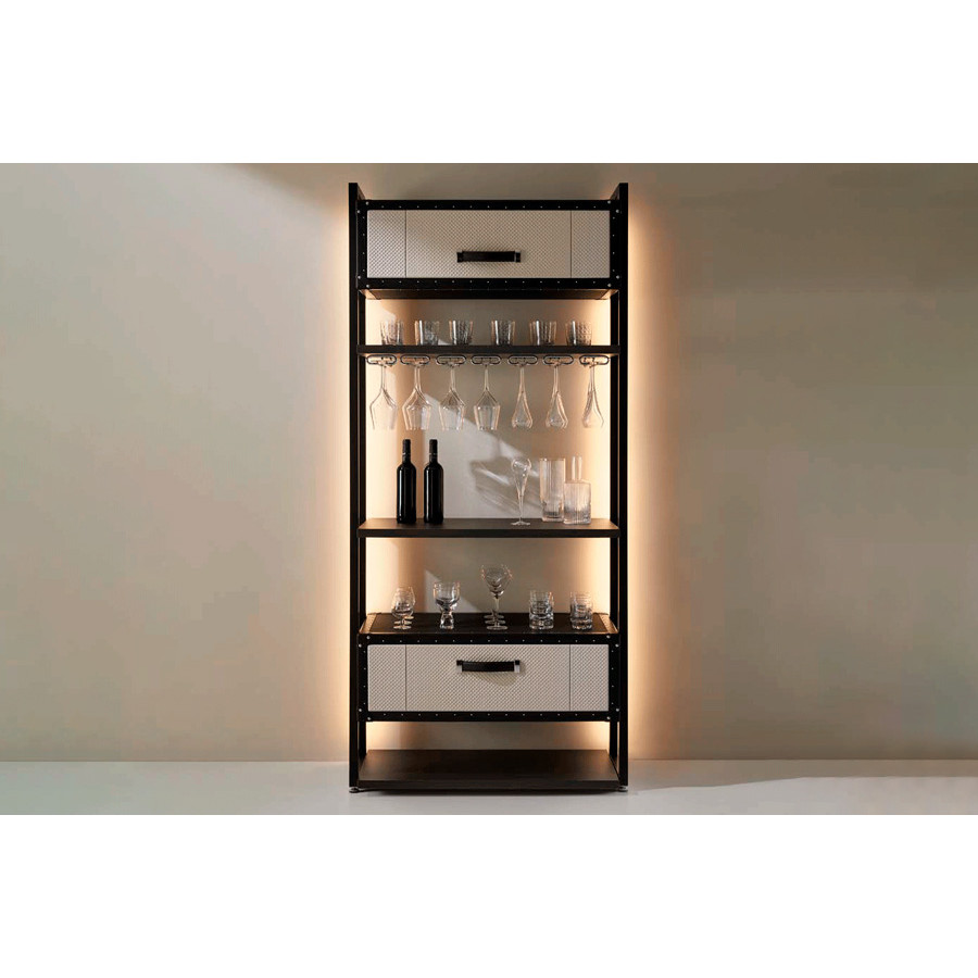 Alexandra - Traveler Bookcase/Bar with Drawers and Leg Lighting in Leather 08