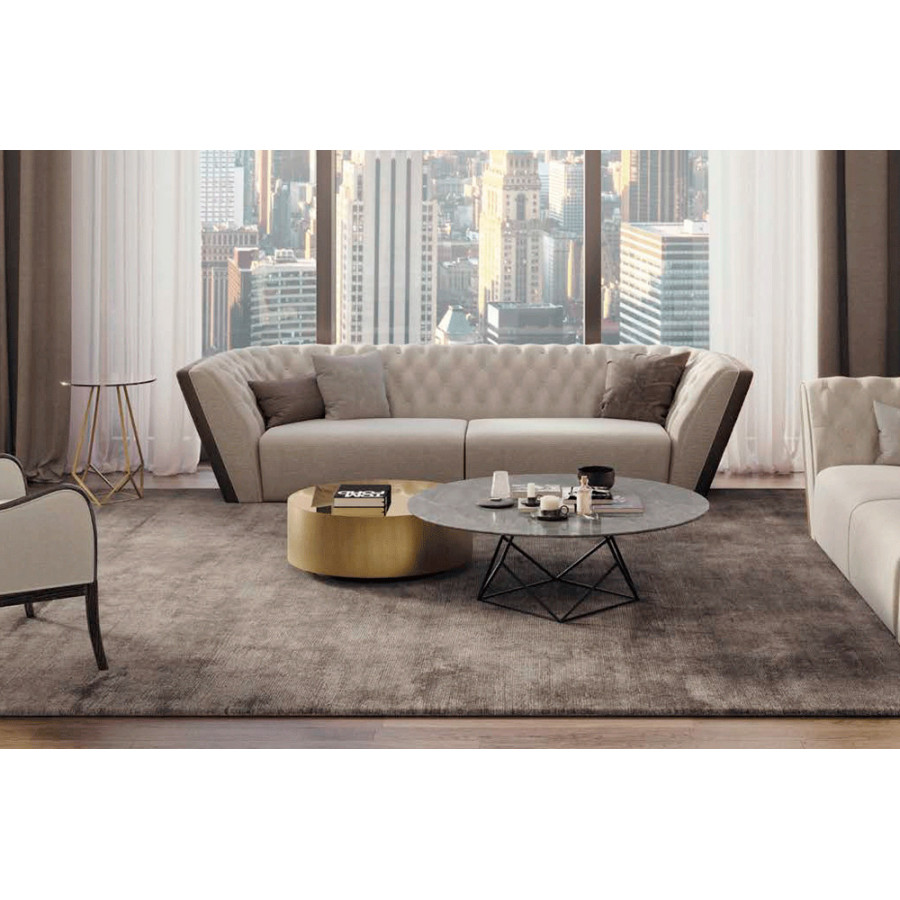 Alexandra - Annette Oval Coffee Table in Antique Nickel, Amsterdam Gray Marble