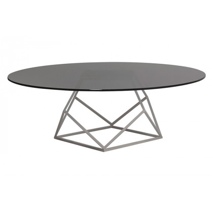 Alexandra - Annette Oval Coffee Table in Antique Nickel, Amsterdam Gray Marble